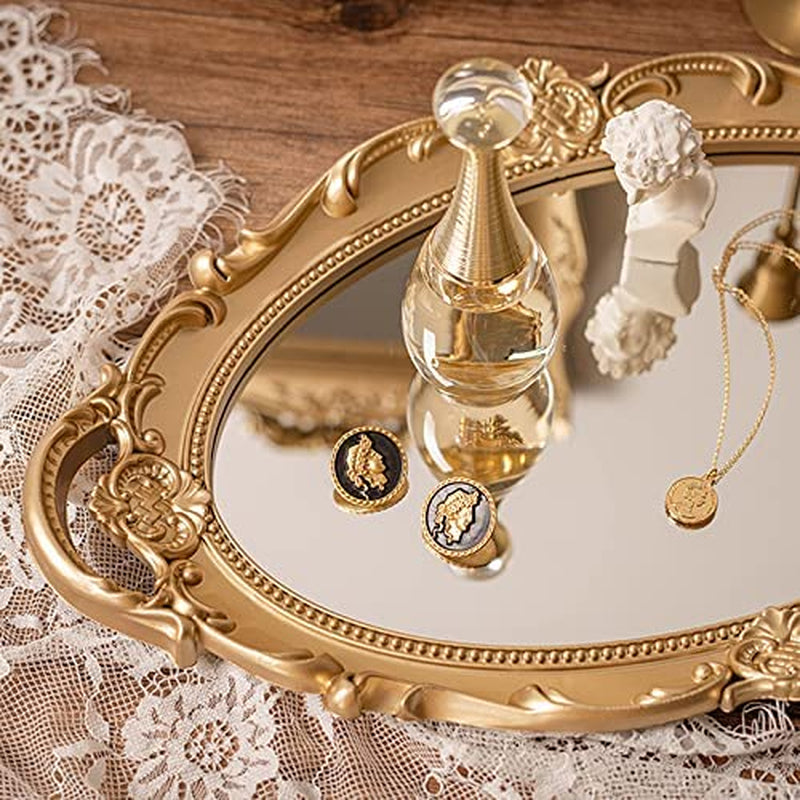 Decorative Tray - Gold Mirror Tray for Bathroom Vanity, Dessert & Coffee Table, Home Decor with Handle