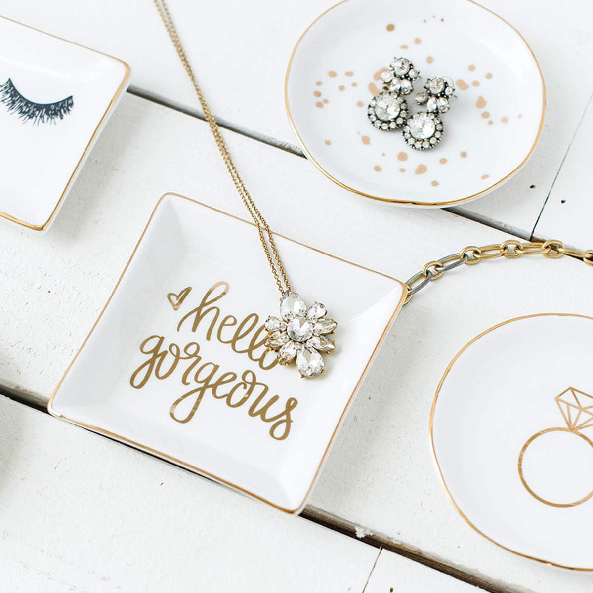 Mrs. Engagement Ring Dish - Ceramic Wedding Ring Dish Holder for Future Mrs - Ring Tray for Jewelry with Gold Foil Accents & Designs - Jewelry Dishes for Women Fiance & Bridal Shower