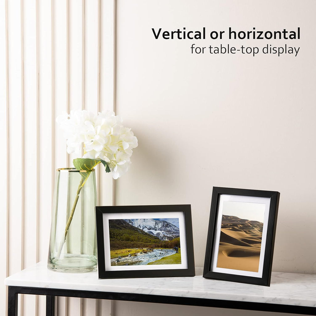 5X7 Picture Frame Black Set of 4, Wooden Photo Frames Matted 4X6 with Plexiglass for 4X6 with Mat or 5X7 without Mat for Table and Wall Display