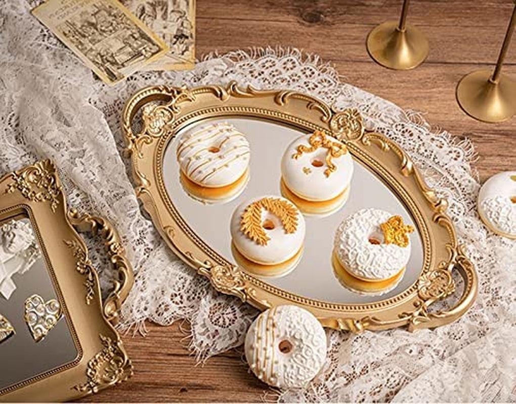 Decorative Tray - Gold Mirror Tray for Bathroom Vanity, Dessert & Coffee Table, Home Decor with Handle