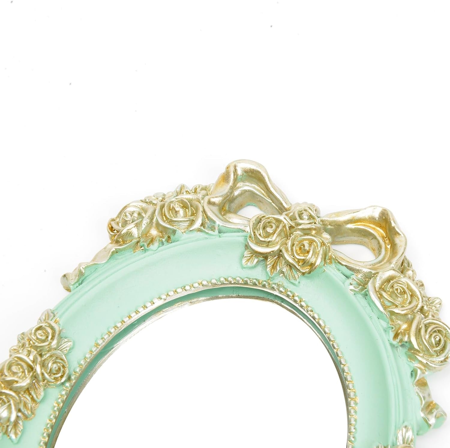 Handheld Mirror Vanity Makeup Mirror Travel Princess Metal Cosmetic Mirror Portable Oval Embossed Rose Mirrors Decorative Desk Girl Student Vintage Beautiful Handle Mirrors Blue-3