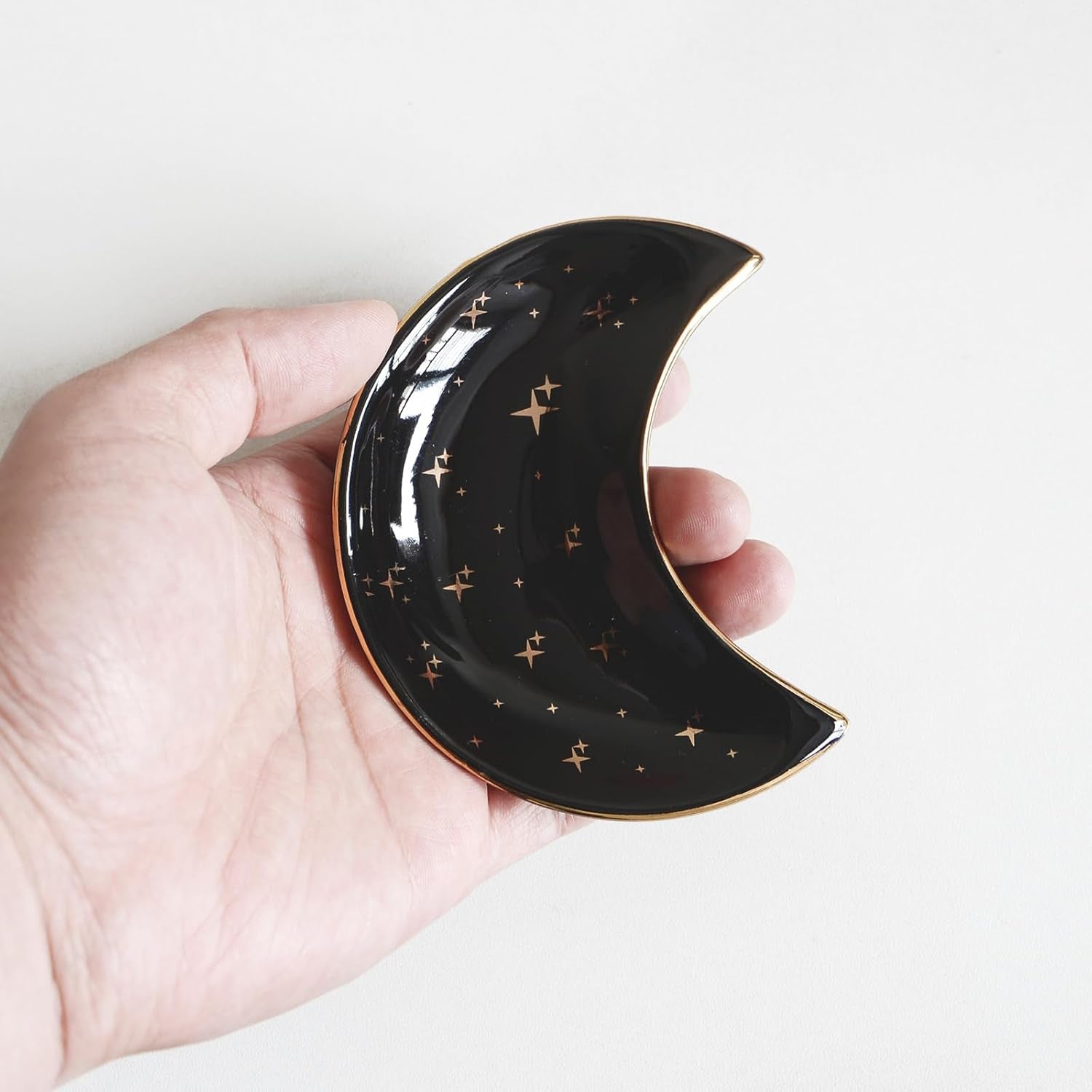 Small Moon Jewelry Dish Tray, Decorative Ceramic Trinket Dish, Modern Accent Tray for Vanity, Black