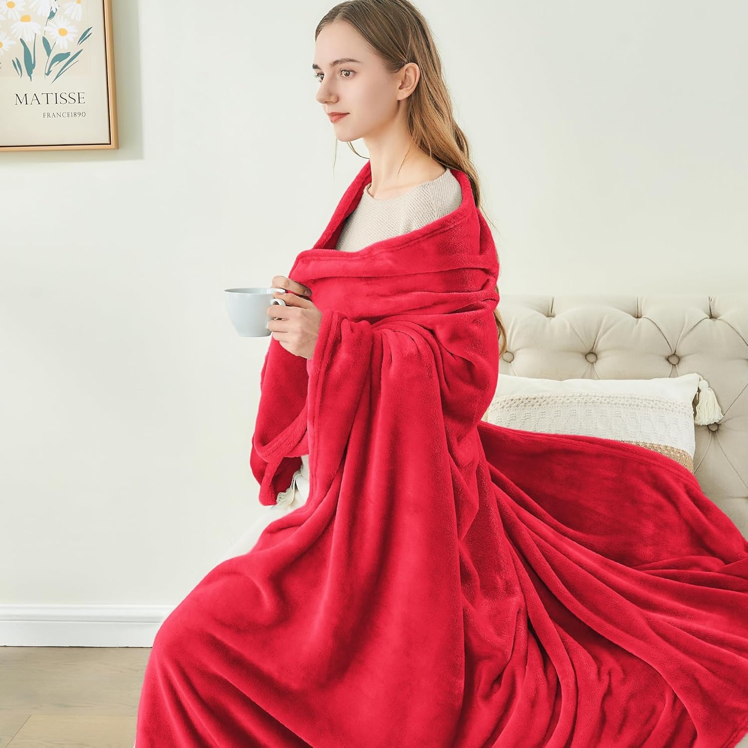 Fleece Blanket Red Throw Blanket for Couch & Bed, Luxury Plush Cozy Fuzzy Blanket 50" X 60", Super Soft Warm Lightweight Throw Blanket for Travel Camping