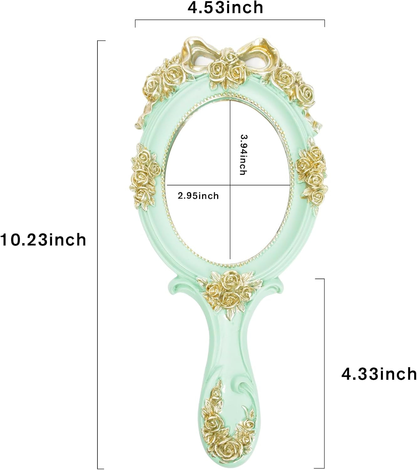 Handheld Mirror Vanity Makeup Mirror Travel Princess Metal Cosmetic Mirror Portable Oval Embossed Rose Mirrors Decorative Desk Girl Student Vintage Beautiful Handle Mirrors Blue-3