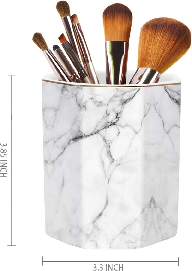 Pen Holder, Stand for Desk Pencil Cup for Girls Kids Durable Ceramic Desk Organizer Makeup Brush Holder for Office, Classroom, Home, White Marble