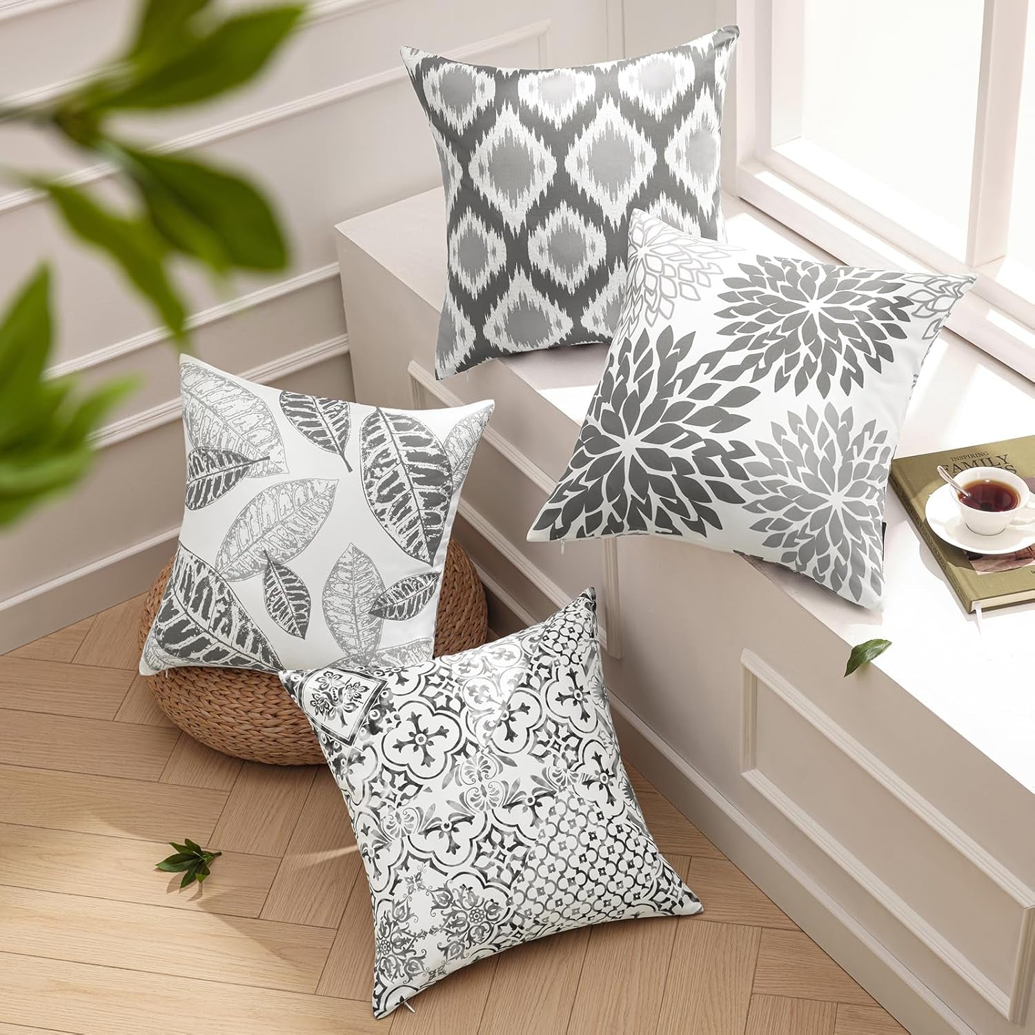 Set of 4 New Living Series Grey Throw Decorative Pillow Cover Cushion Cover Geometric-Pattern 18 X 18 Inches 45 X 45 Cm