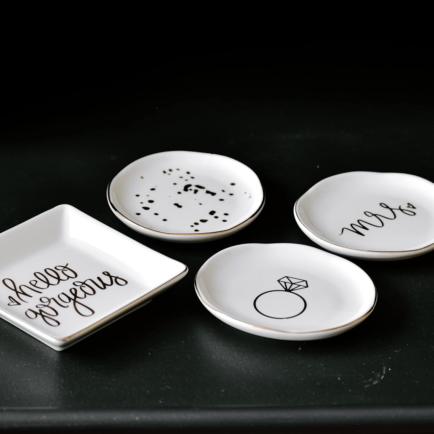 Mrs. Engagement Ring Dish - Ceramic Wedding Ring Dish Holder for Future Mrs - Ring Tray for Jewelry with Gold Foil Accents & Designs - Jewelry Dishes for Women Fiance & Bridal Shower