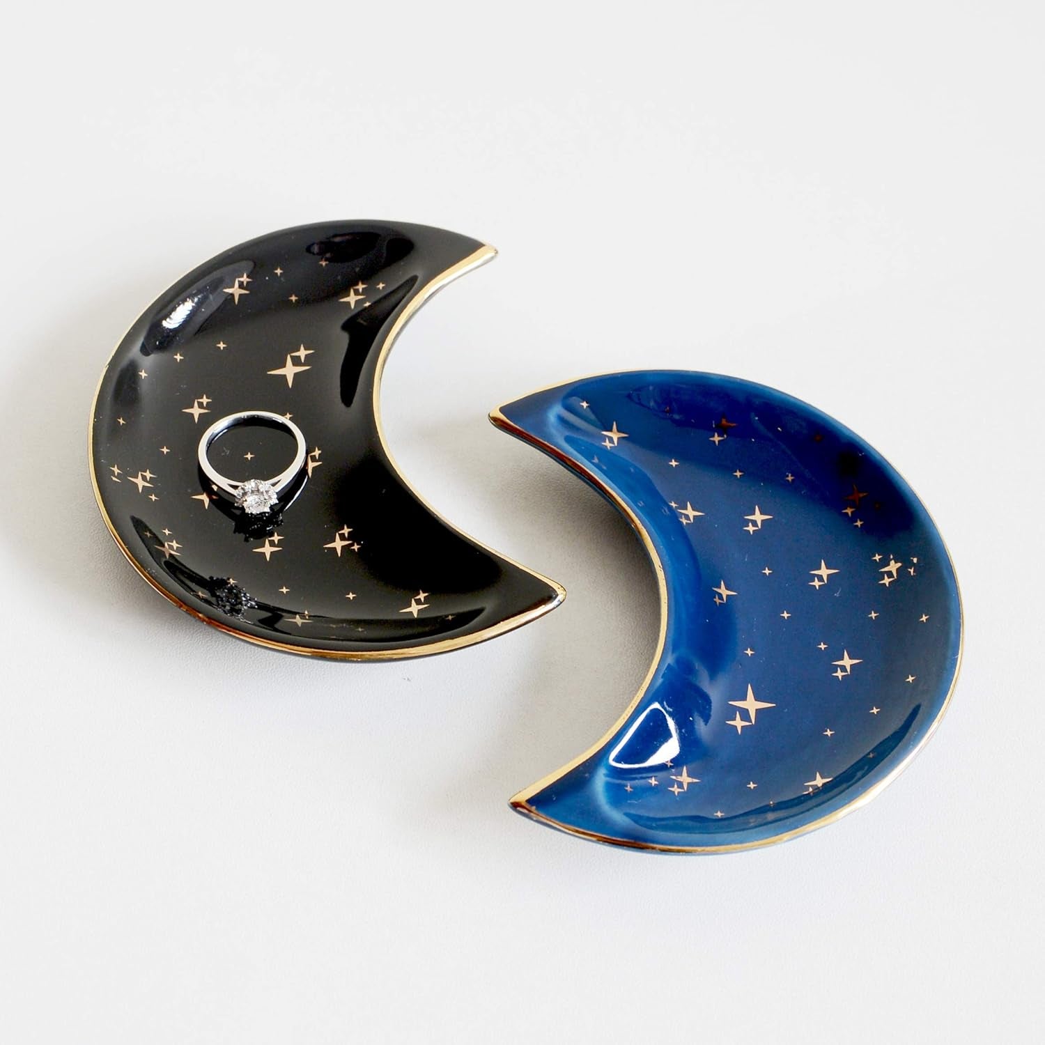 Small Moon Jewelry Dish Tray, Decorative Ceramic Trinket Dish, Modern Accent Tray for Vanity, Black