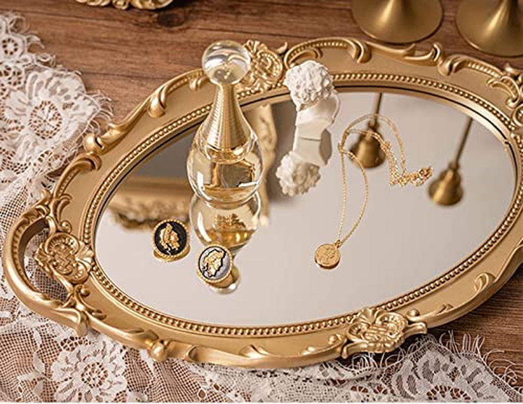 Decorative Tray - Gold Mirror Tray for Bathroom Vanity, Dessert & Coffee Table, Home Decor with Handle