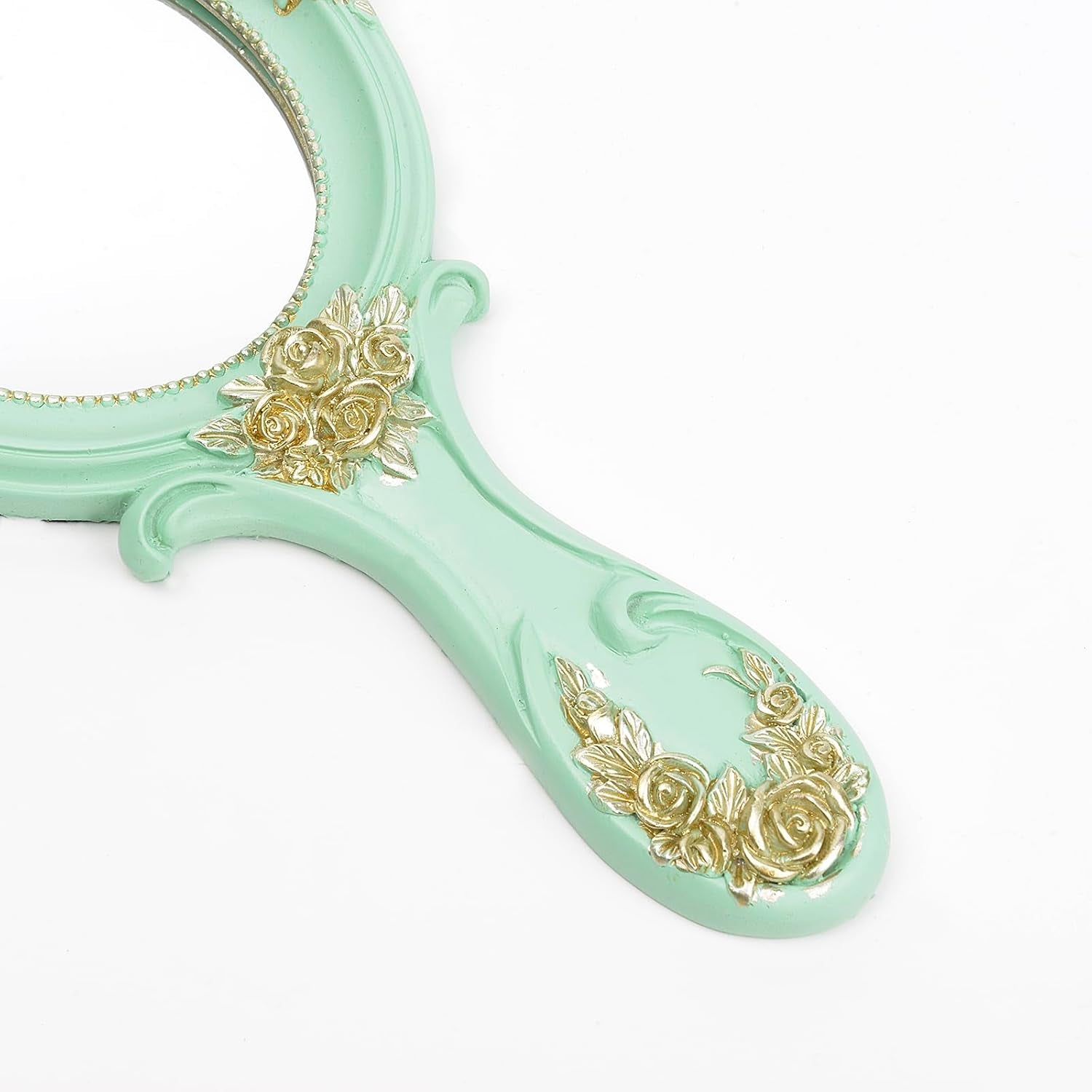 Handheld Mirror Vanity Makeup Mirror Travel Princess Metal Cosmetic Mirror Portable Oval Embossed Rose Mirrors Decorative Desk Girl Student Vintage Beautiful Handle Mirrors Blue-3